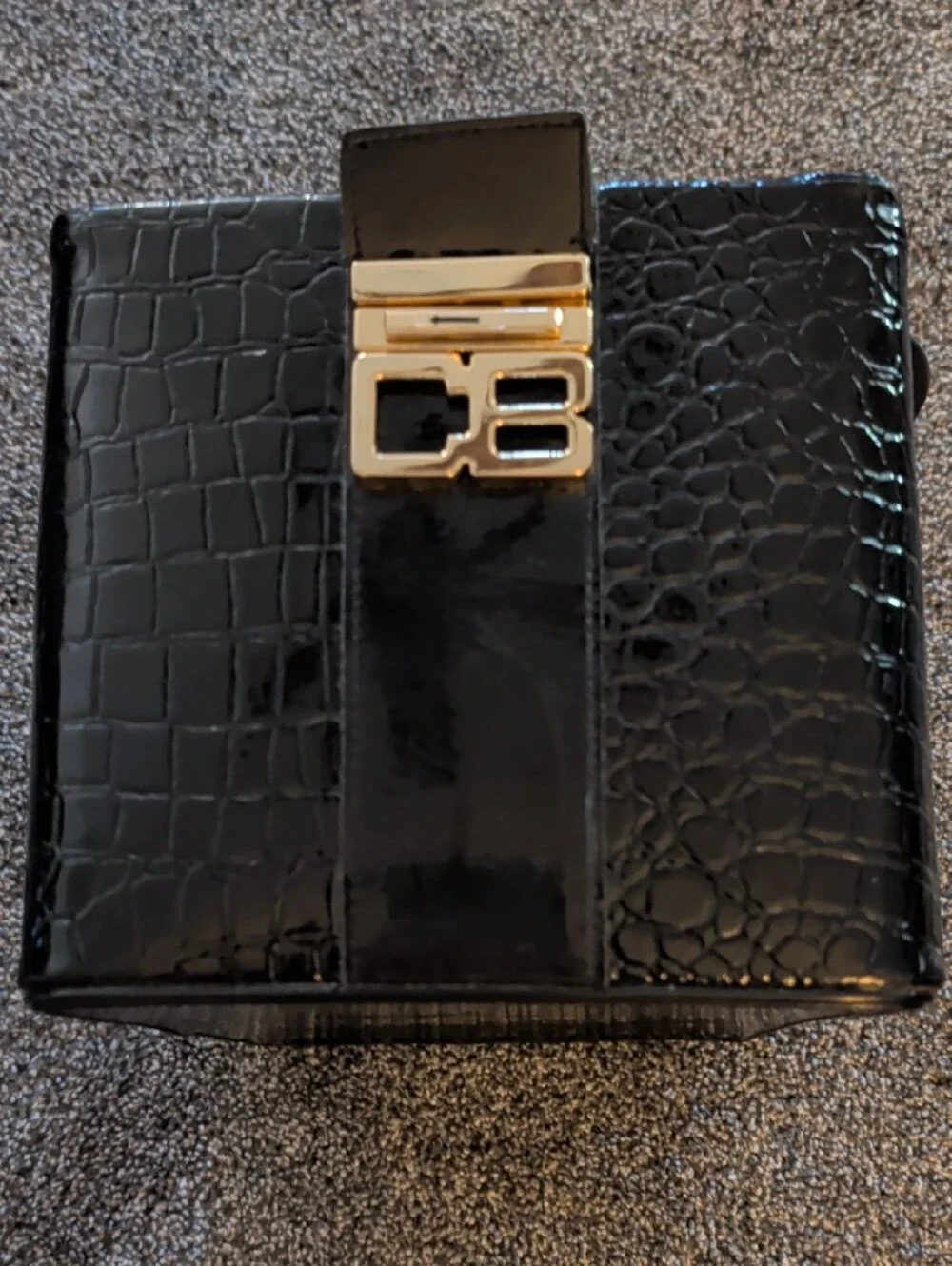 CB, Black Croc-Embossed Patent Box Bag